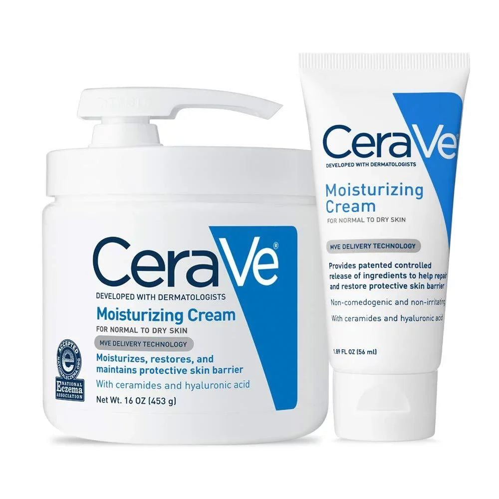 CeraVe Moisturizing Cream Combo Pack | Contains 16 Ounce with Pump and 1.89 Ounce Travel Fit | Fragrance Free 16 Ounce+1.89 Ounce