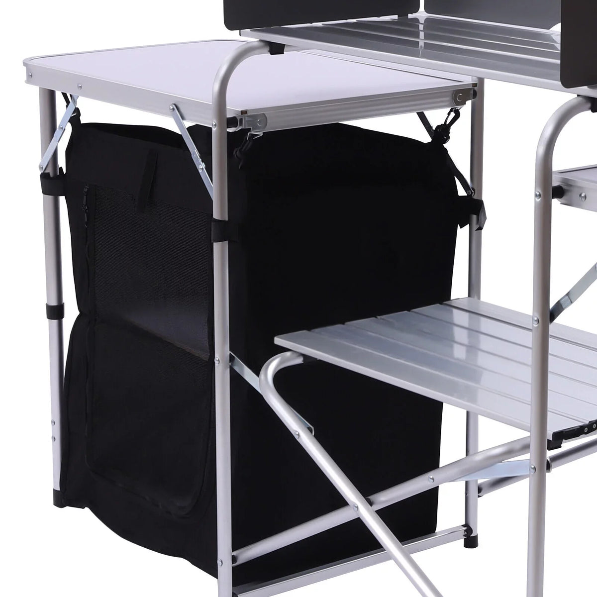 DENEST Folding Camping Kitchen Table Outdoor Cooking Table with Detachable Windscreen