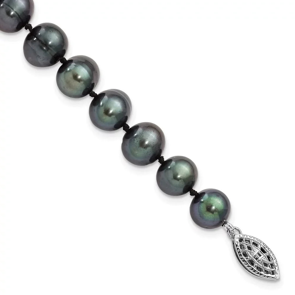 Auriga Fine Jewelry 925 Sterling Silver 8-9mm Black Fwc Pearl Bracelet 7.25inch for Female