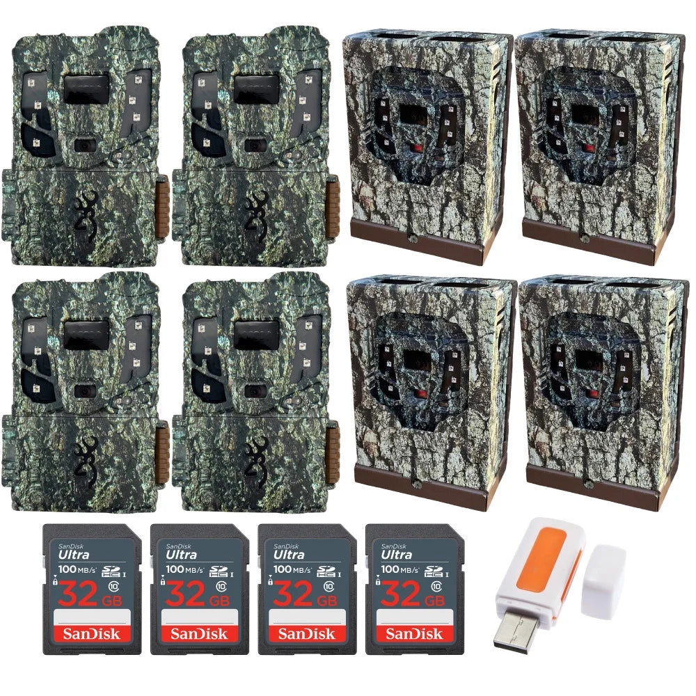 Browning 4PK Pro Scout Max HD Trail Camera, Security Box w/32GB M/Card & Reader