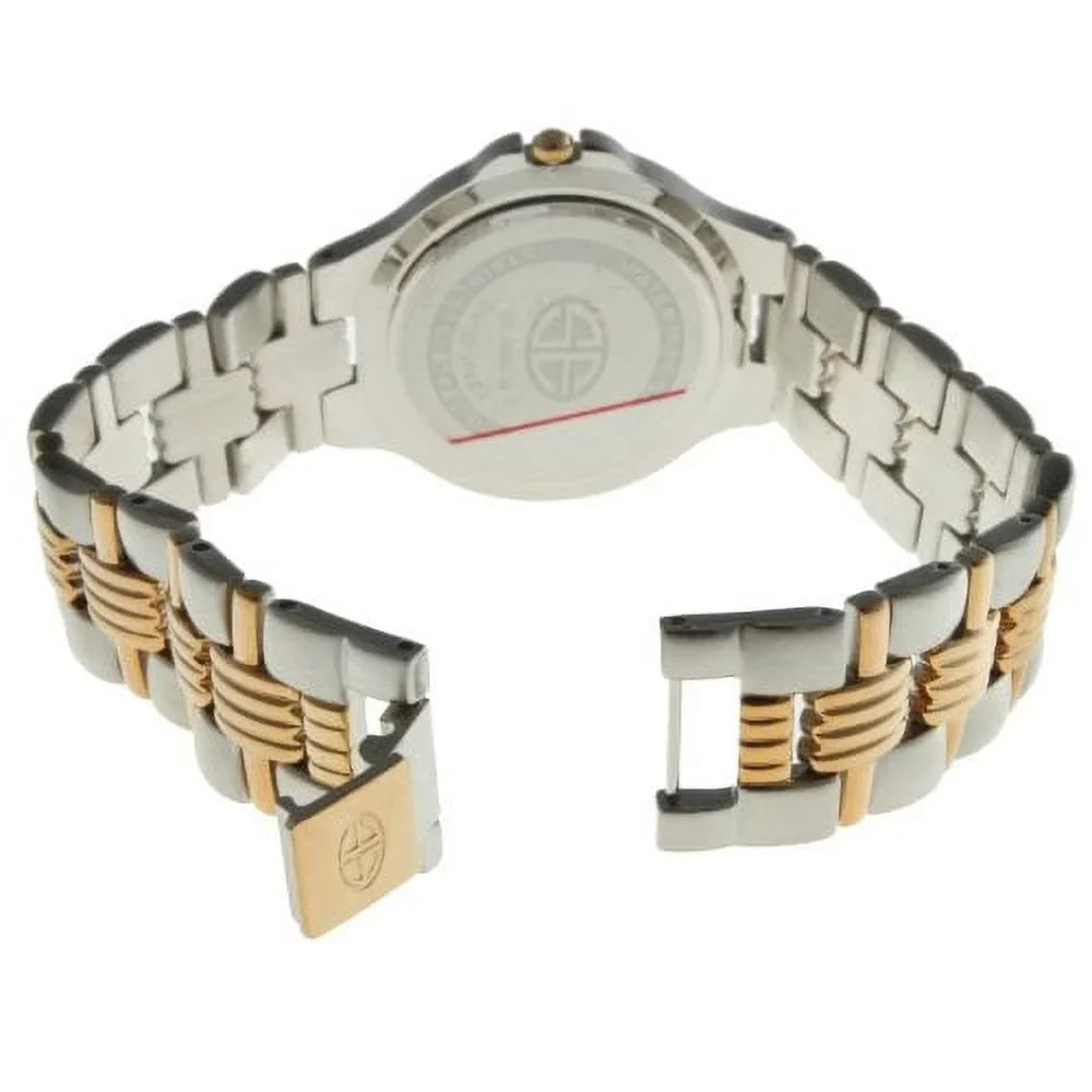 Swiss Edition Men's Two Tone Silver & 23K Gold Plated Luxury Roman Numeral White Dial Gold Bezel Outfit Watch SE3606-M
