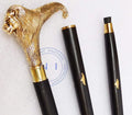 Victorian Premium Walking Cane Beautiful Plated Solid Brass Handle Walking Stick With Inlayed & Crutches Buffed Polished Canes for Men and Ladies (Lion)