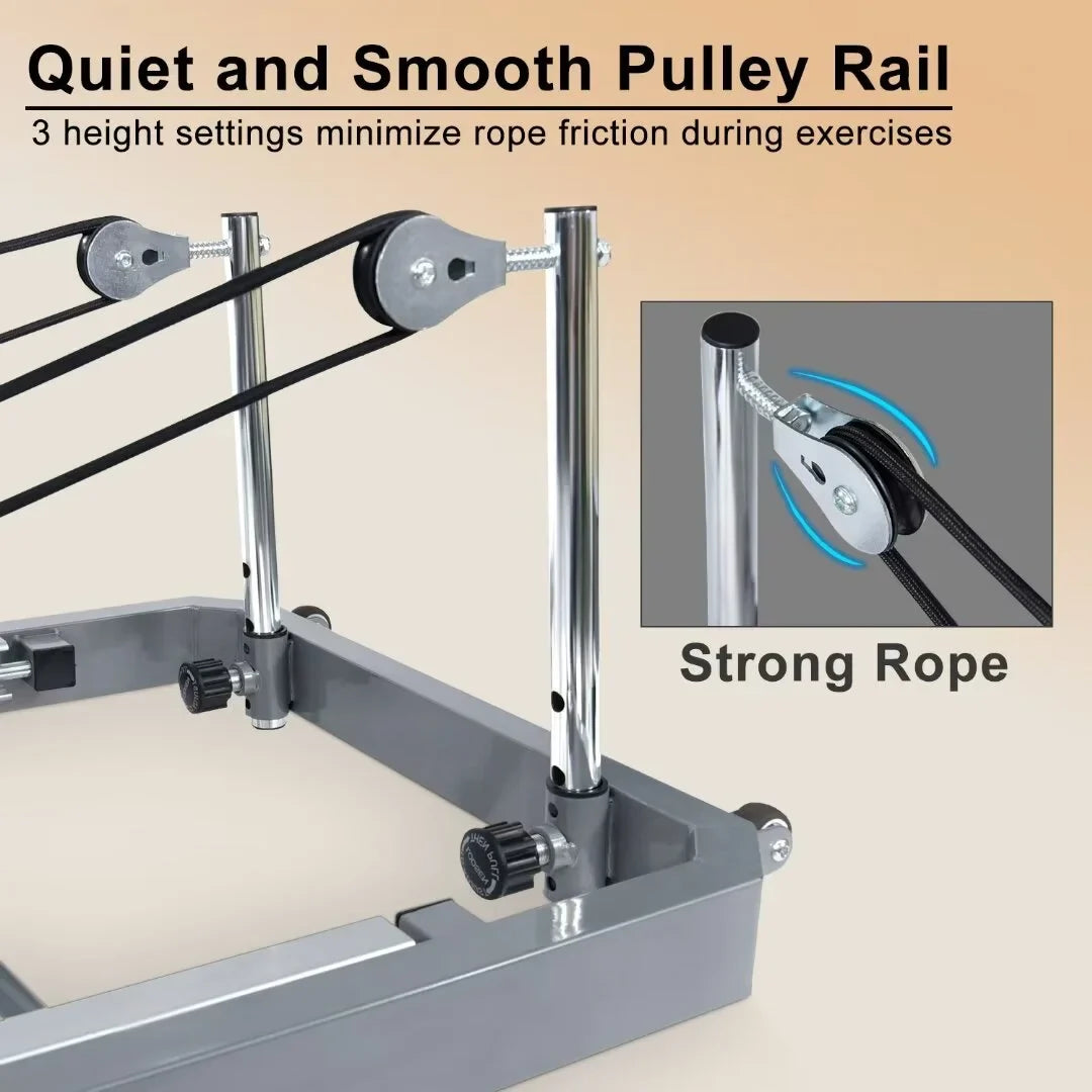 Burgundy Foldable Pilates Reformer,Quiet Pilates Reformer Workout Machine with Spring for Home Gym，Beginners，Up to 300 lbs Weight Capacity