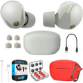 Sony WF-1000XM5 Industry Leading Noise Canceling Truly Wireless Earbuds (Silver) Bundle with Silicone Case Scarlet Memory Foam Ear Tips, USB-A to USB-C Cable & 1 YR CPS Enhanced Protection Pack