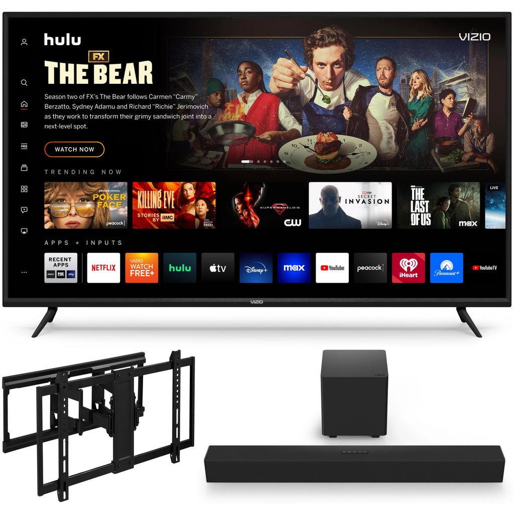 VIZIO 65" V655-J 4K TV with onn. Ultra-Slim Full Motion TV Wall Mount, 50"-86"and VIZIO 2.1 Home Theater Sound Bar, DTS:X, Wireless Subwoofer SB3221n-J6152