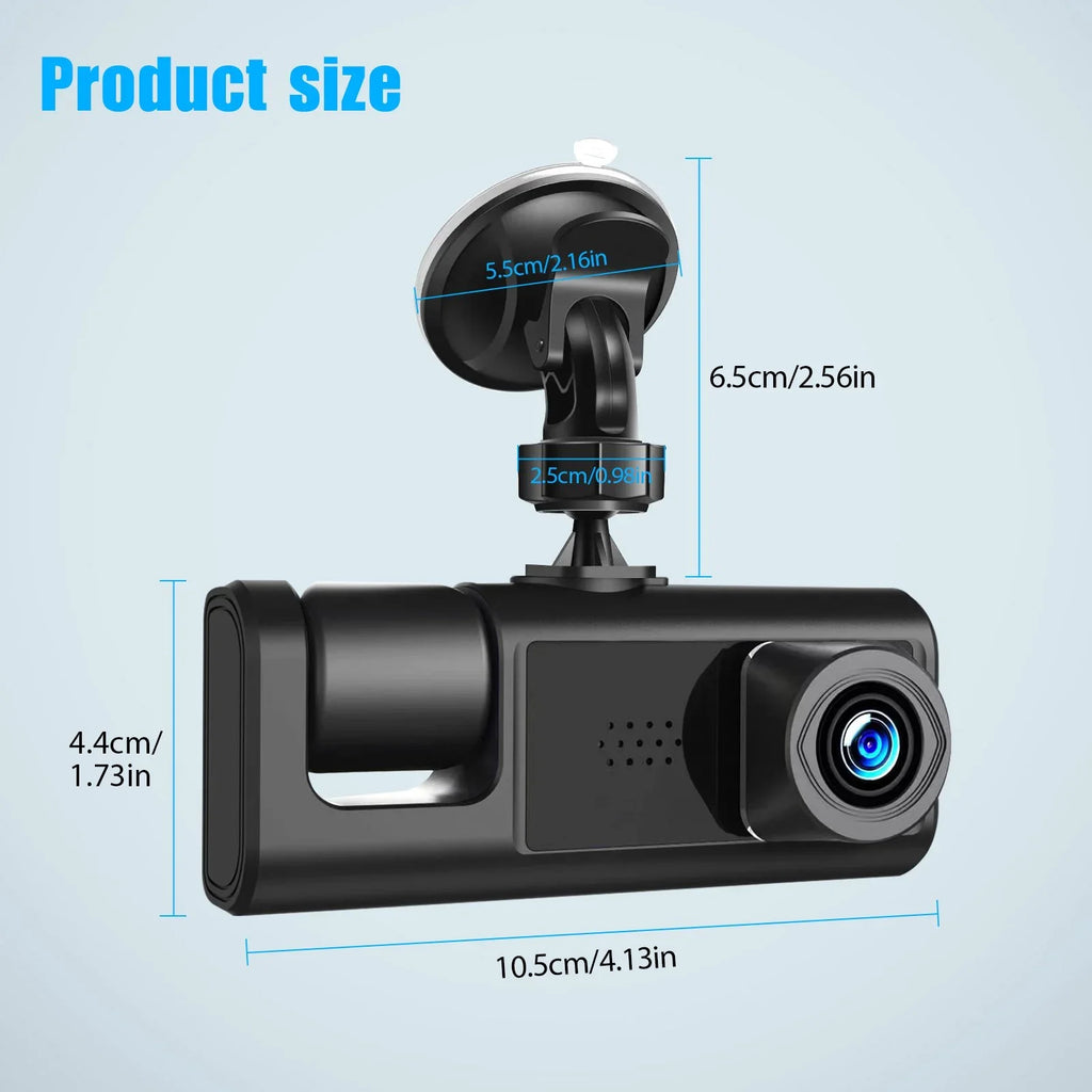 3 Channel Dash Cam Front and Rear Inside W/32GB TF Card, Full HD 1080P Dash Camera for Cars, Dashcam Three Way Triple Car Camera W/IR Night Vision, Loop Recording, G-Sensor, Parking Monitor