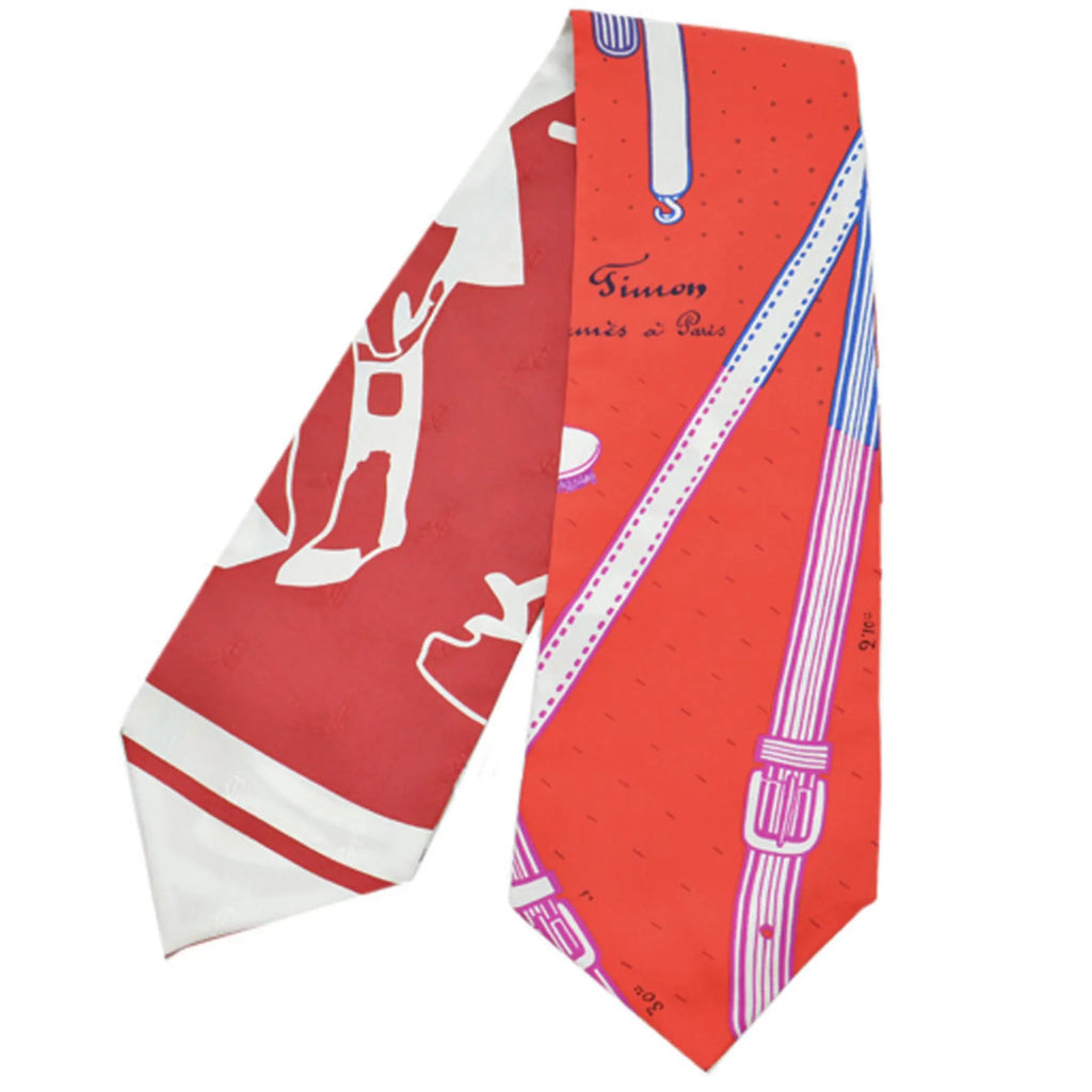Pre-Owned Hermes HERMES Scarf Twill Up Scarlet White Orange Multi Silk Ladies (Like New)