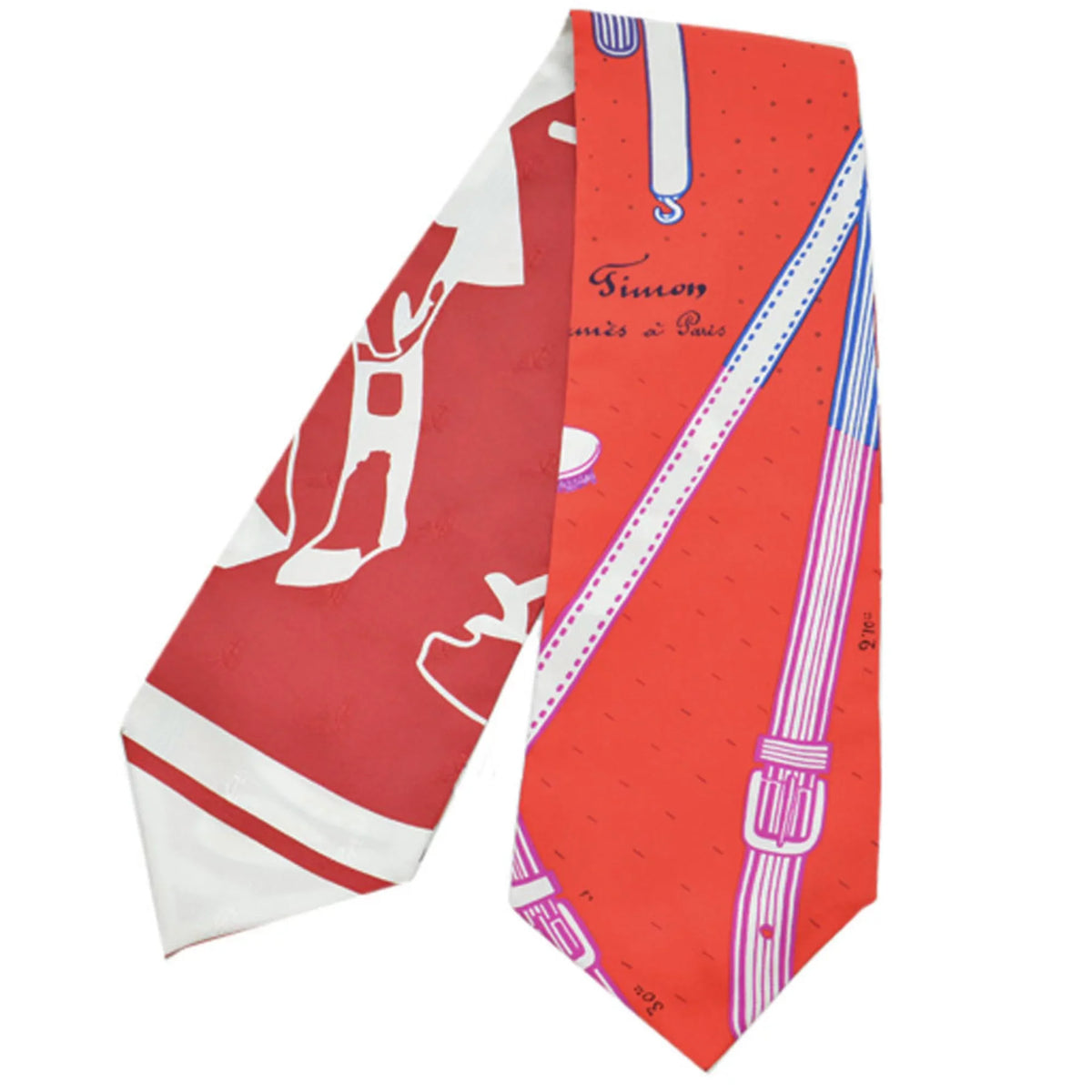 Pre-Owned Hermes HERMES Scarf Twill Up Scarlet White Orange Multi Silk Ladies (Like New)