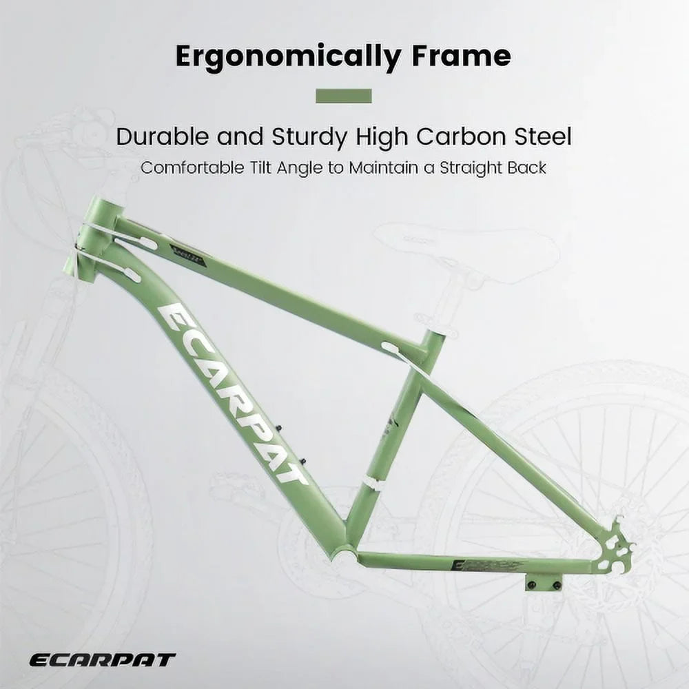 A24301 Ecarpat Mountain Bike 24 Inch Wheels, 21-Speed Mens Feminine Trail Commuter City Mountain Bike, Carbon steel Frame Disc Brakes Thumb Shifter Front Fork Bicycles