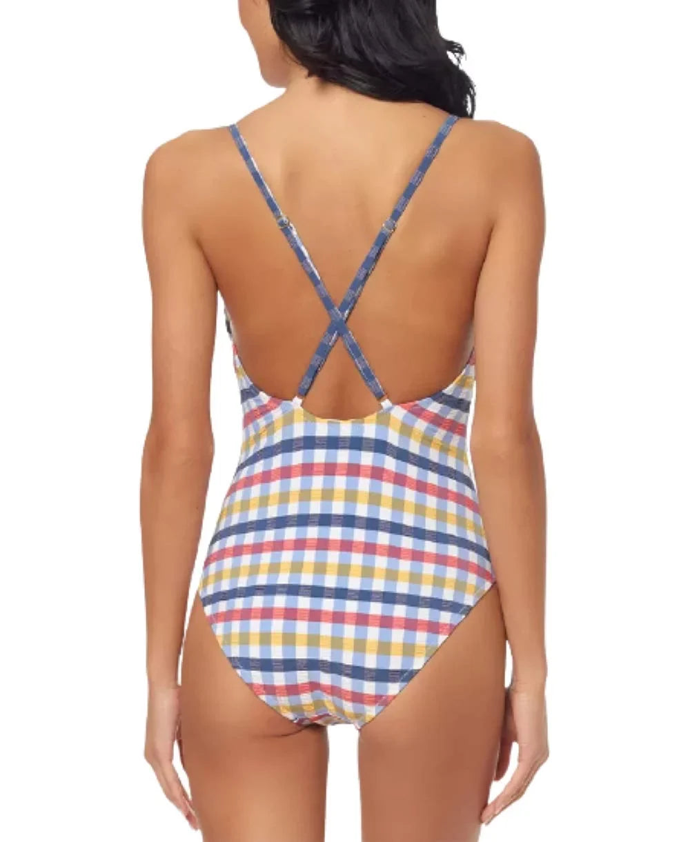 $98 Jessica Simpson Cross-Back V-Wire One-Piece Check it Out Proportion Medium