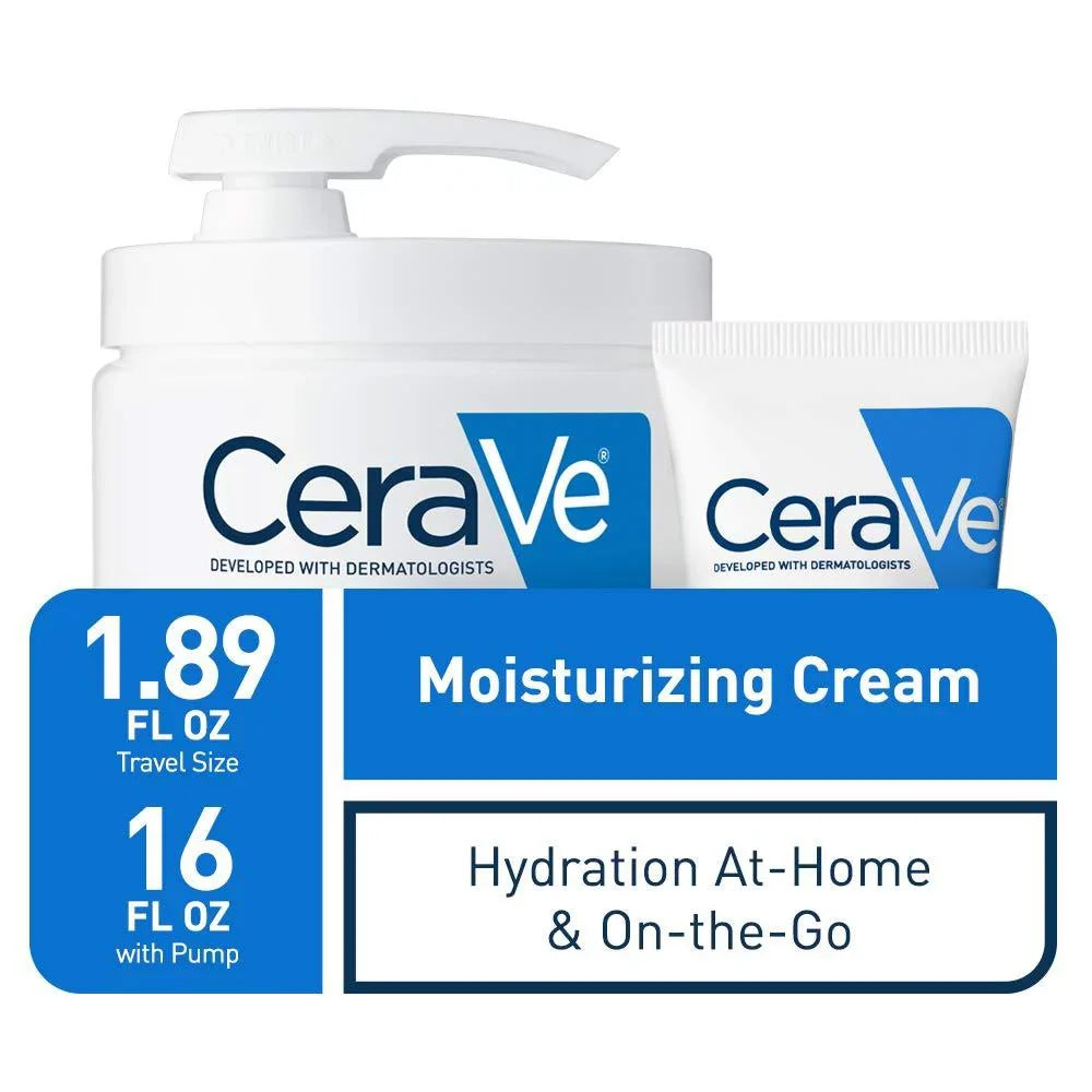 CeraVe Moisturizing Cream Combo Pack | Contains 16 Ounce with Pump and 1.89 Ounce Travel Fit | Fragrance Free 16 Ounce+1.89 Ounce