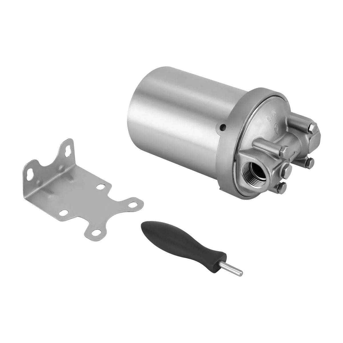 Miumaeov Stainless Steel Water Filter Housing Heavy Duty Silver Water Filter Shell 5 inch Filter 3/4 inch NPT Inlet and Outlet Stainless Steel Water Filter Shell with Bracket and Wrench Pin