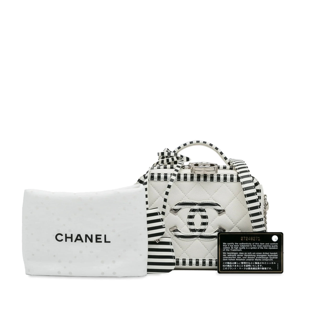 Pre-Owned Authenticated Chanel Small Caviar CC Filigree Vanity Bag Leather White Unisex (Like New)