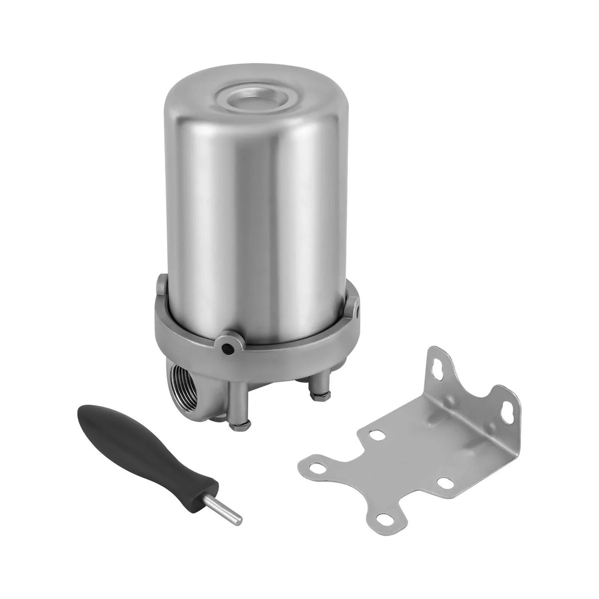 Miumaeov Stainless Steel Water Filter Housing Heavy Duty Silver Water Filter Shell 5 inch Filter 3/4 inch NPT Inlet and Outlet Stainless Steel Water Filter Shell with Bracket and Wrench Pin