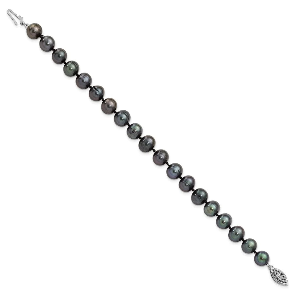 Auriga Fine Jewelry 925 Sterling Silver 8-9mm Black Fwc Pearl Bracelet 7.25inch for Female