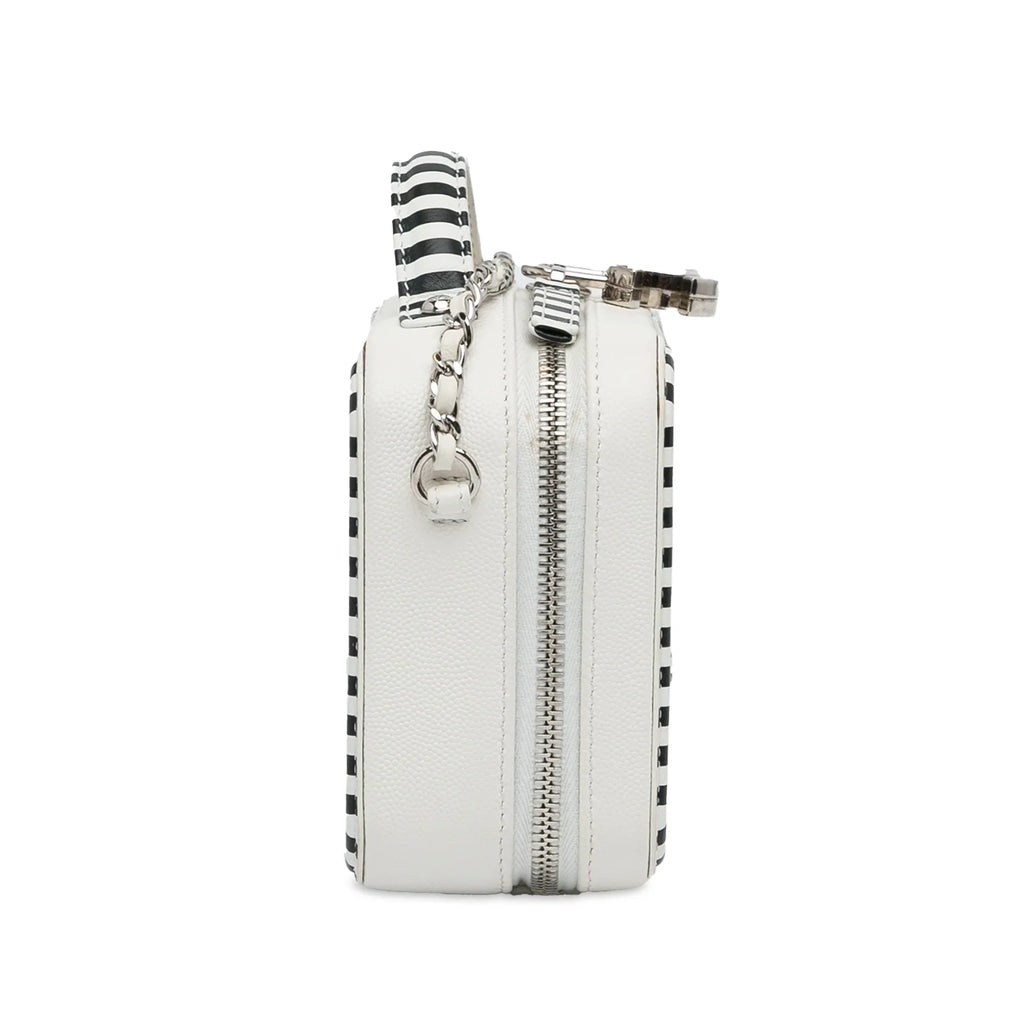 Pre-Owned Authenticated Chanel Small Caviar CC Filigree Vanity Bag Leather White Unisex (Like New)