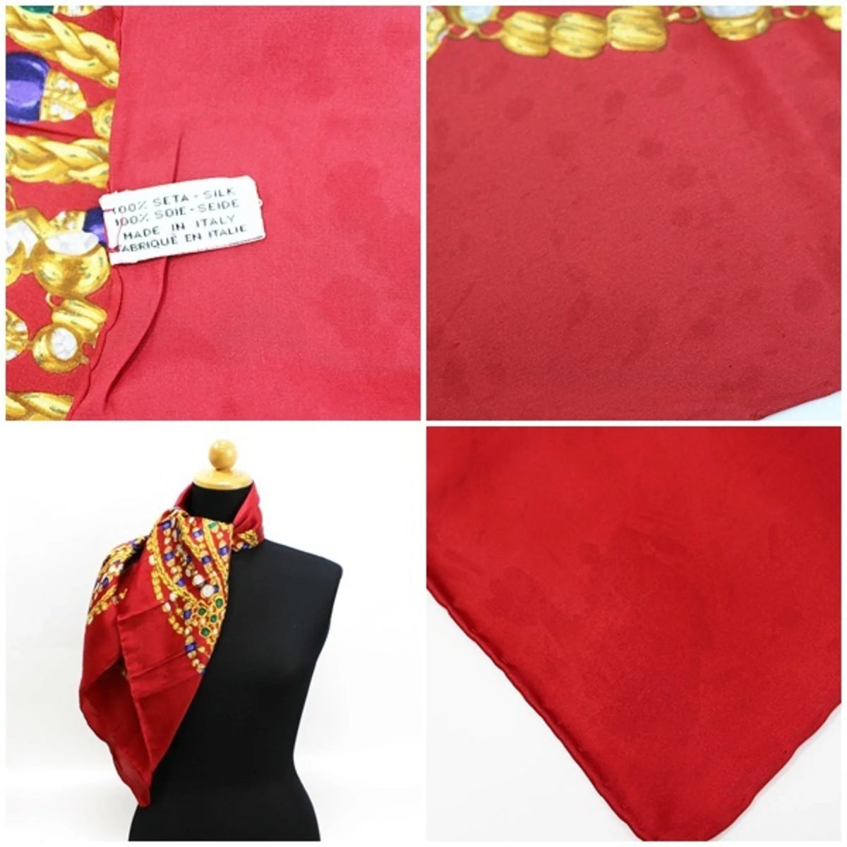 Pre-Owned Chanel silk scarf muffler Burgundy pattern B rank CHANEL ladies (Fair)
