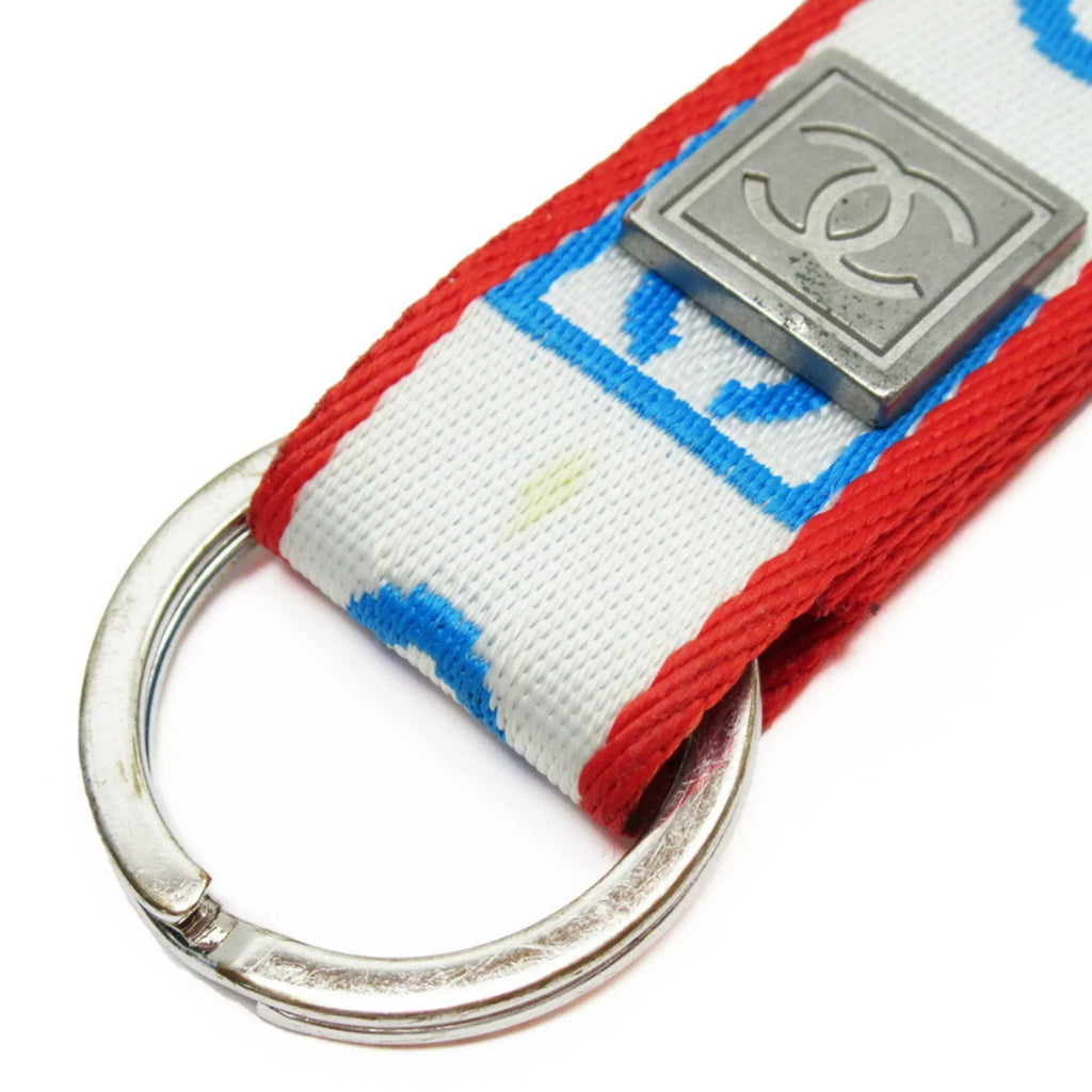 Pre-Owned Chanel CHANEL neck strap white x blue Scarlet silver nylon canvas metal material (Good)