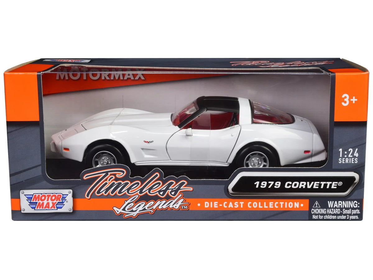 1979 Chevrolet Corvette C3 White with Black Top and Crimson Interior "Timeless Legends" Series 1/24 Diecast Car Model by Motormax