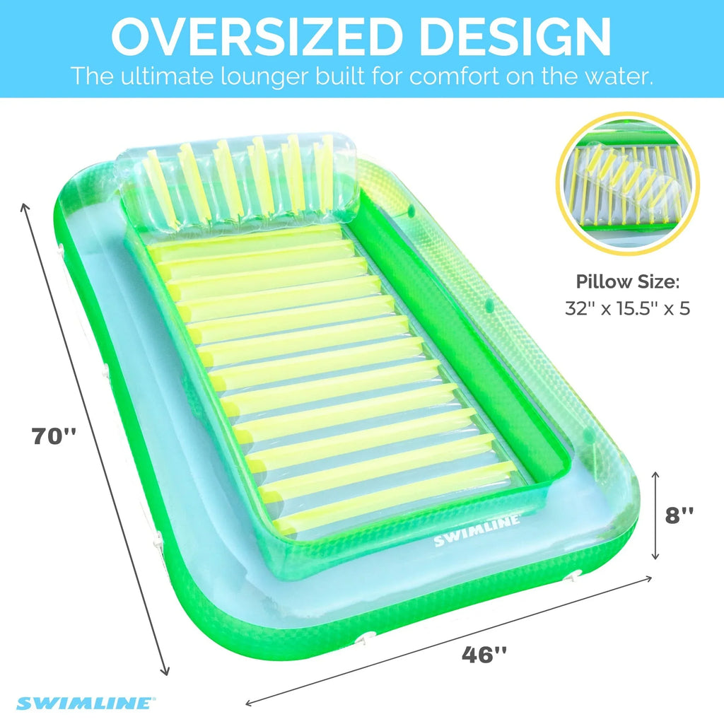 SWIMLINE Original Suntan Tub Classic Edition Inflatable Floating Lounger Green and Yellow Tanning Pool Hybrid Lounge