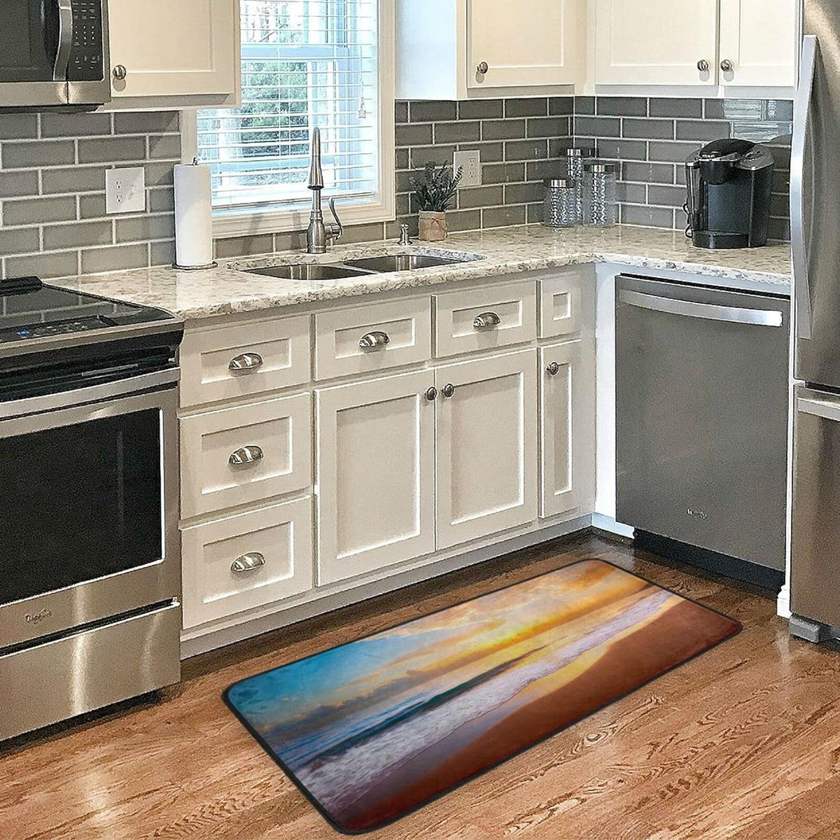 Wellsay Summer Beach Sunset-1 Kitchen Rug Mat Anti-Fatigue Comfort Floor Mat Waterproof Non Slip Washable Kitchen Rug for Kitchen Washroom Bedroom Sink 39 x 20 inch