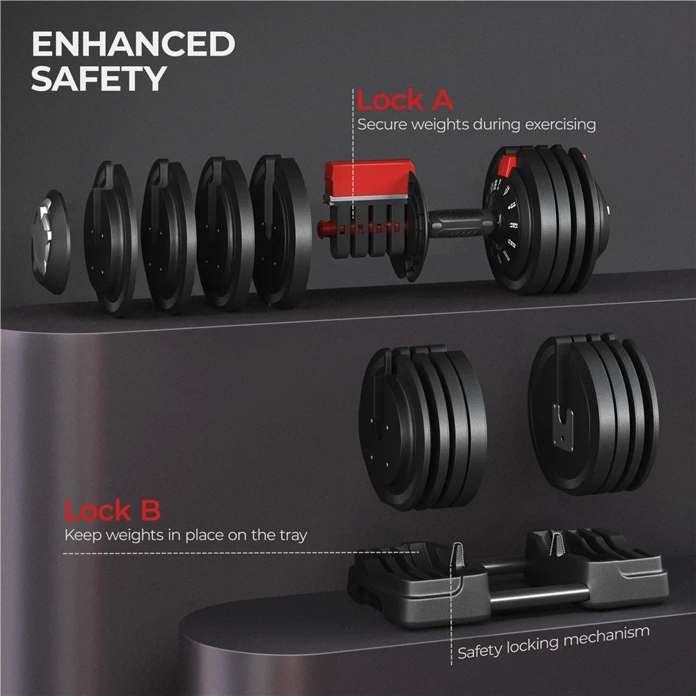 Renwick 7-52.5lbs 3-In-1 Quick-Adjust Dumbbell Weight Set With Anti-Slip Handle, Black