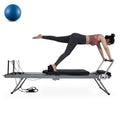 Burgundy Foldable Pilates Reformer,Quiet Pilates Reformer Workout Machine with Spring for Home Gym，Beginners，Up to 300 lbs Weight Capacity