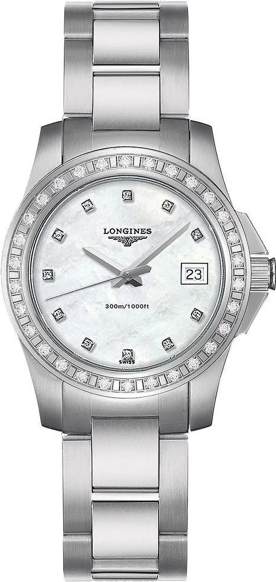 Longines Conquest White Pearl & Diamonds Ladies Watch L3.258.0.88.6