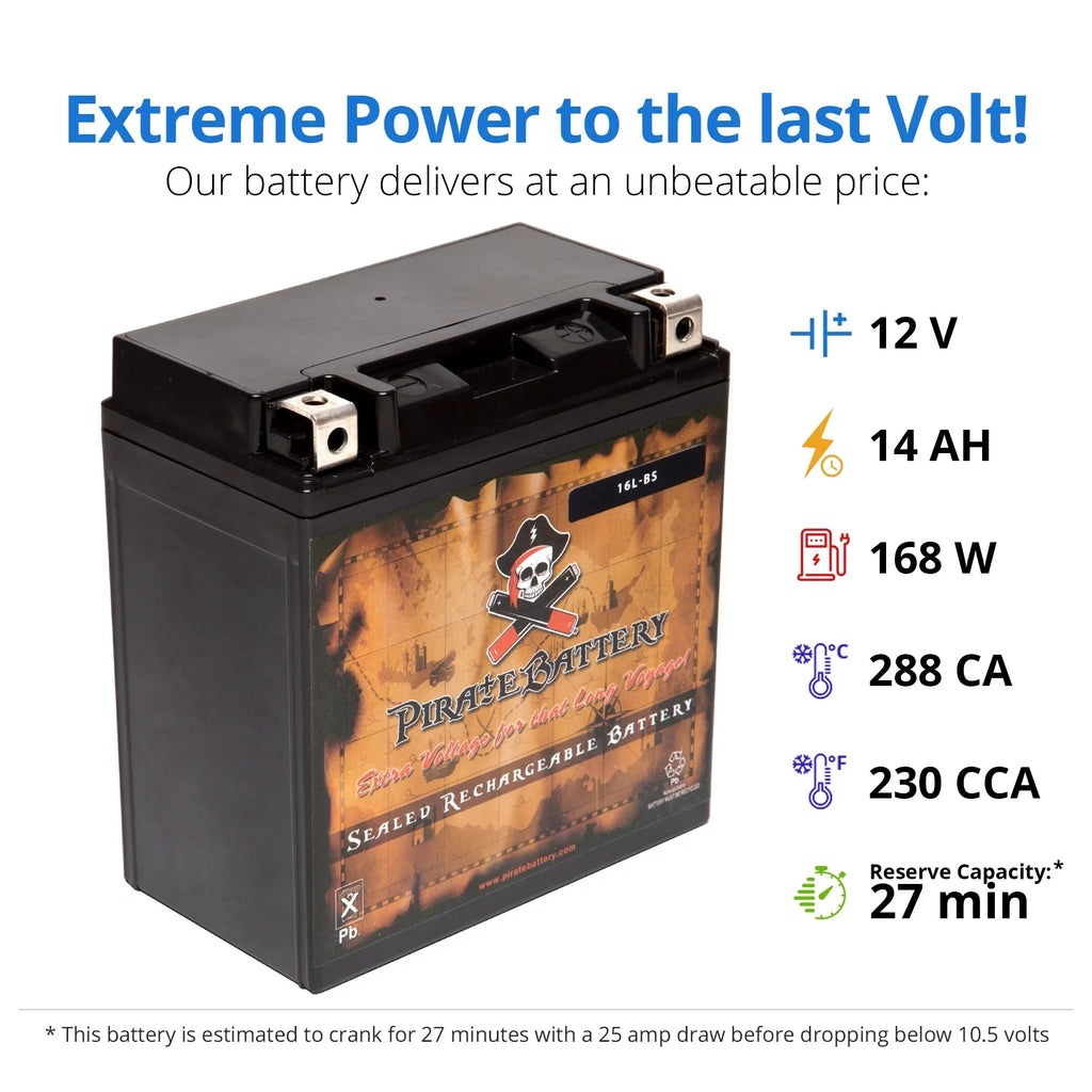 Pirate Battery YTX16L-BS (16L-BS 12 Volt,14 Ah, 230 CCA) Jet Ski Battery for Kawasaki 300cc Js300 Ts Sx 1991