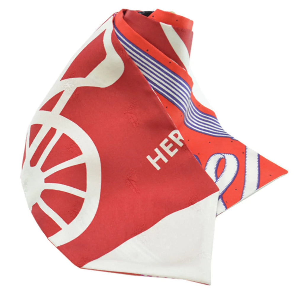 Pre-Owned Hermes HERMES Scarf Twill Up Scarlet White Orange Multi Silk Ladies (Like New)