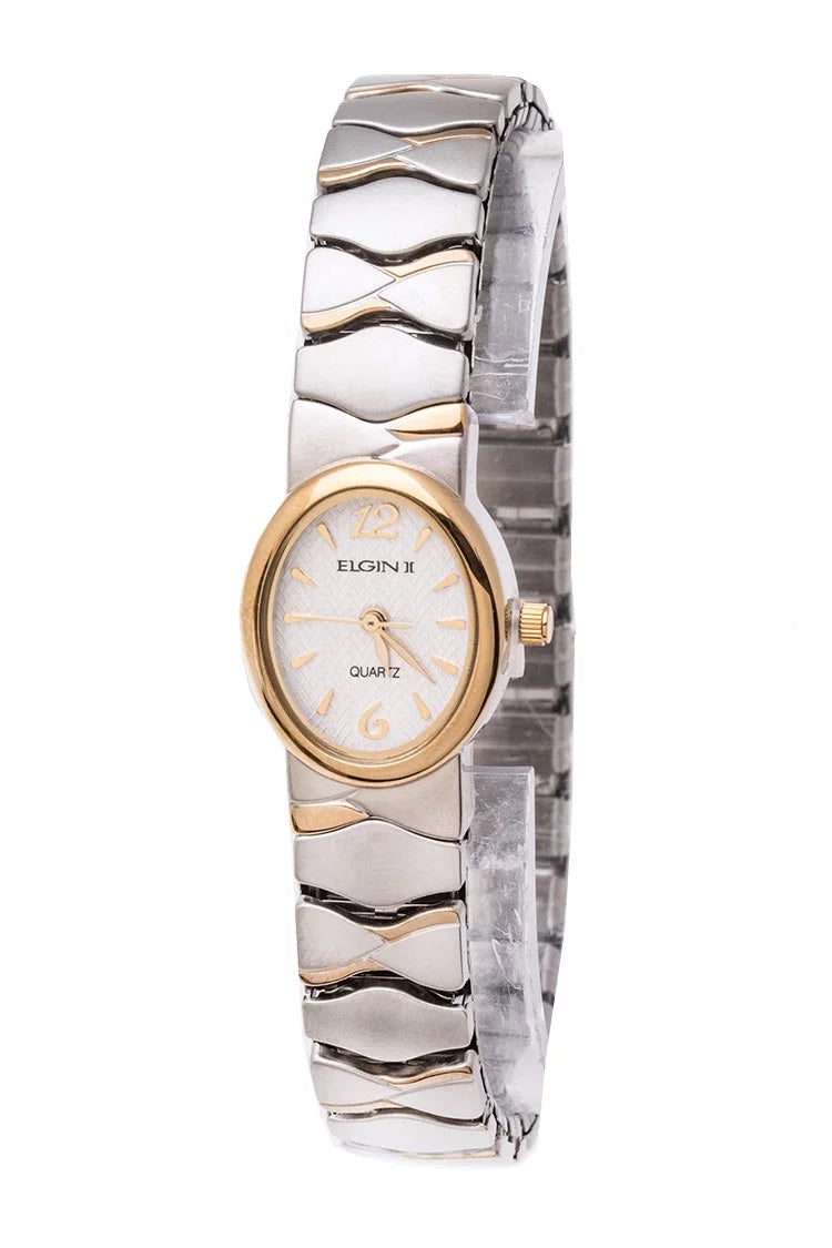 Elgin Ladies two tone silver Quartz Watch accent expansion band