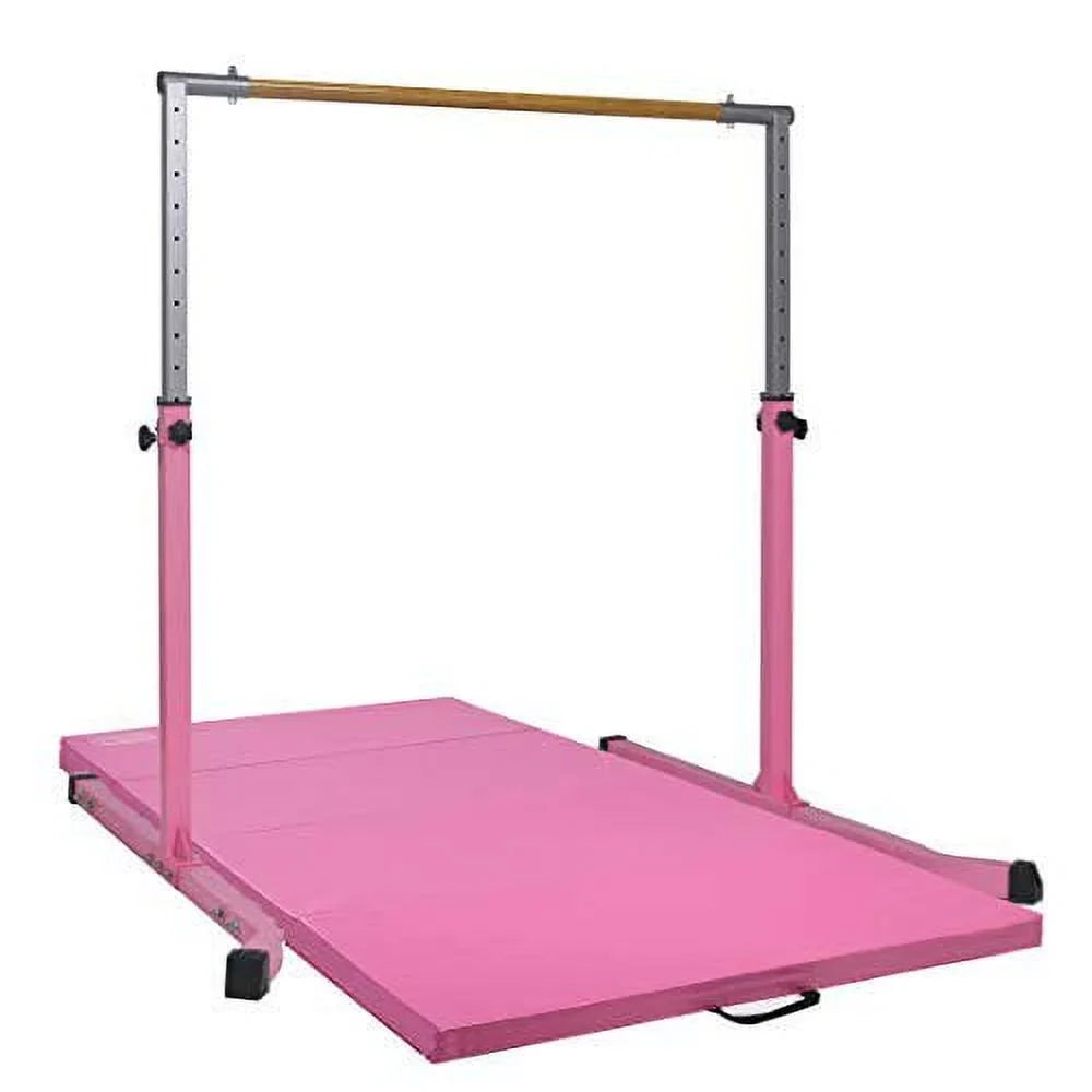 5 Star-TD Blush Gymnastic Kip Bar for Kids, Expandable 3-5 FT, Adjustable Height Horizontal Bar, Heavy Duty Curved Legs, Junior Training Equipment, Home Gymnastics, Strong and Durable