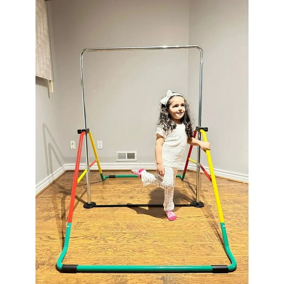 Balançoire Adjustable Kids Gymnastics Bar - Home Training Monkey Bar, Folding & Expandable Ruby