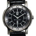 Pre-Owned BVLGARI Solotempo Leather (non-original) Watch ST35S Quartz Black Dial Stainless Steel Feminine (Good)