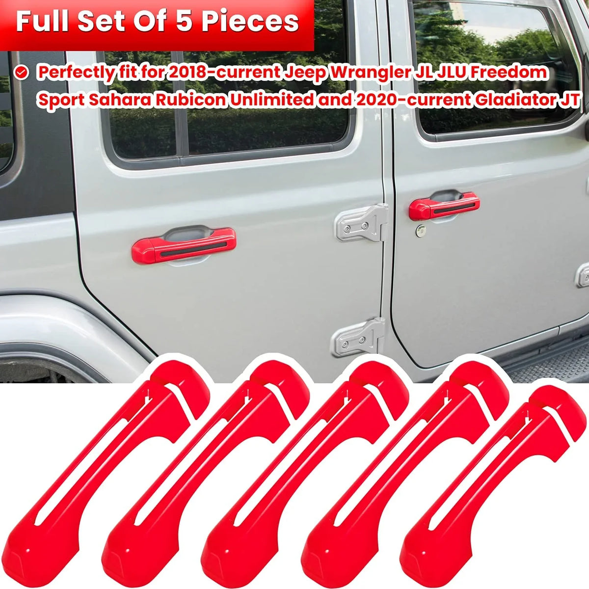 E-cowlboy Door Handle Inserts Cover Trim+Tailgate Handle Cover for 2018-2022 Jeep Wrangler JL JLU Sports Sahara Freedom Rubicon Unlimited Gladiator JT 2-Door & 4-Door Exterior Accessories Ruby 5PCS)