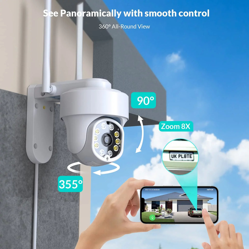 Security Cameras Wireless Wi-fi, Netvue 360° View Home Surveillance Outdoor Cameras, Only 2.4G Wifi