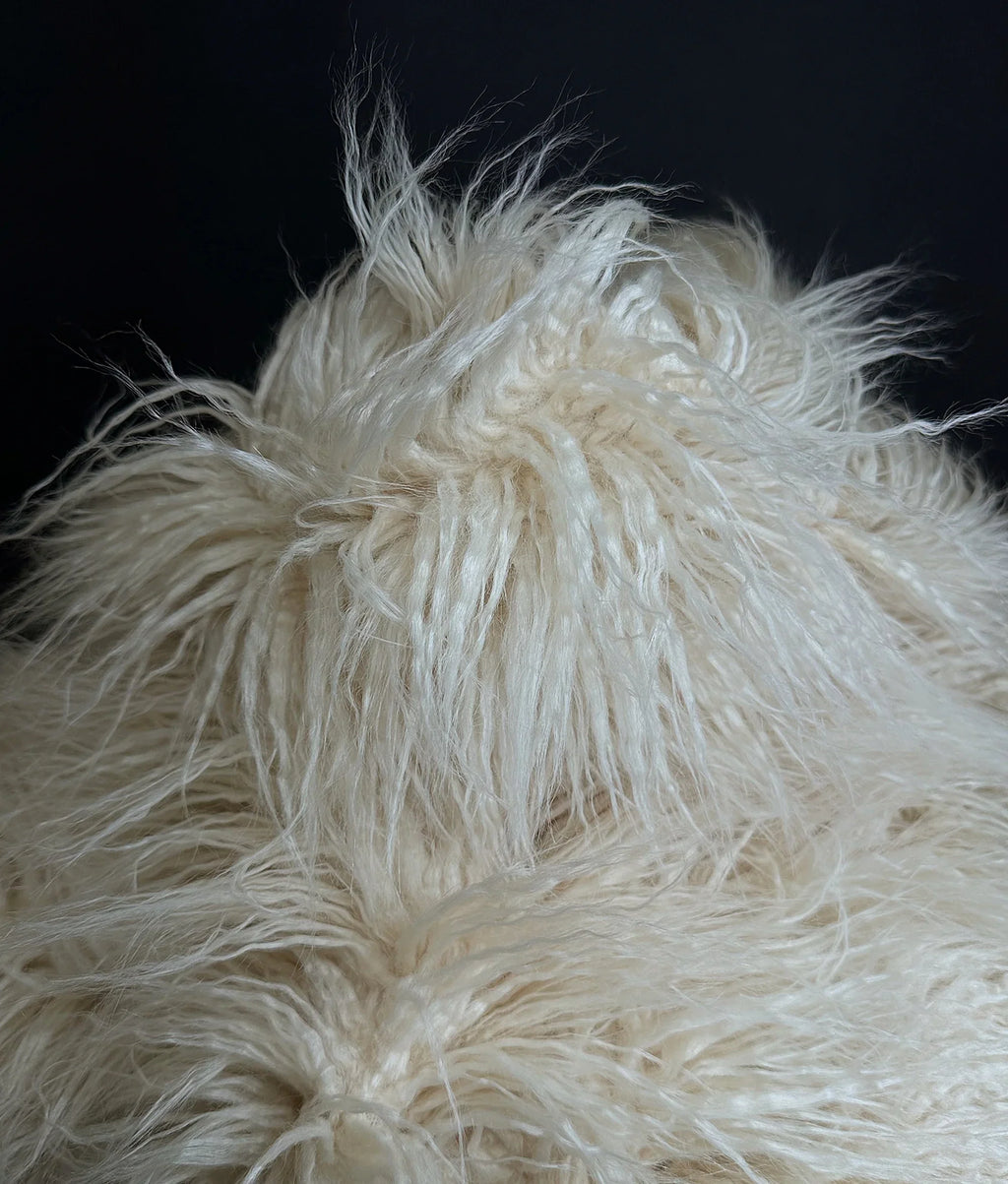 Faux Fake CURLY Yak FUR 3.5" LONG Pile Japanese Fire Retardant Yarn 2.3oz Per Yard / Craft, Sewing Cosplay 58" Wide Sold by Continuous Yard (Latte Cream)