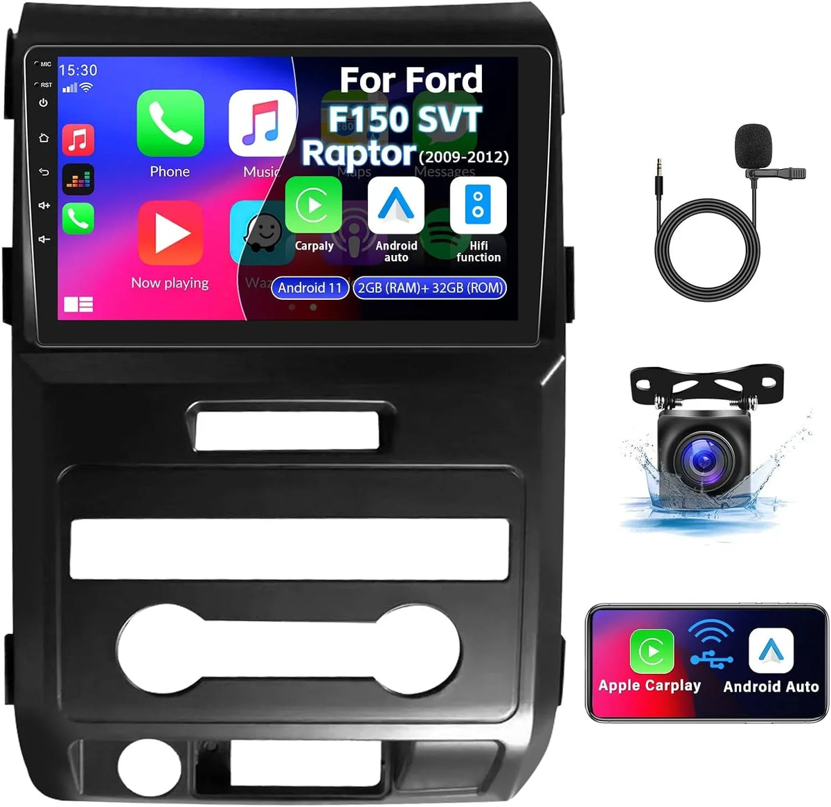 THONZER for Ford F150 SVT Raptor 2009 2010 2011 2012 Radio, Android 11 Car Stereo with Wireless CarPlay Android Auto GPS Navigation 9” HD Touchscreen Bluetooth Car Radio with FM/WiFi Backup Camera&MIC