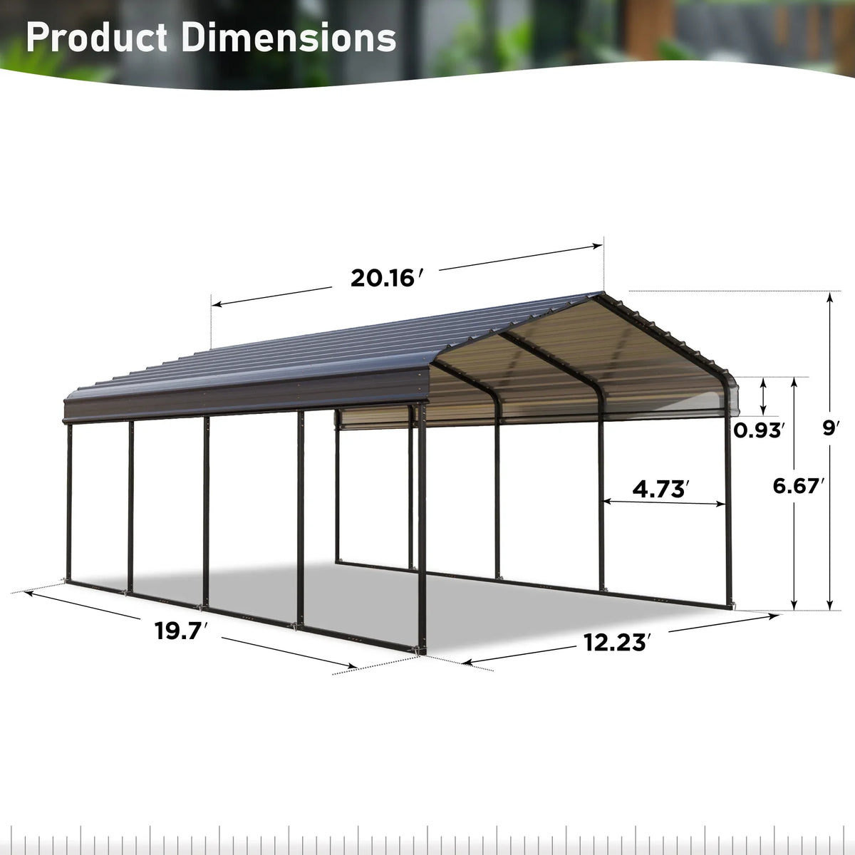 Summit Living 12 x 20 ft Metal Carport with Galvanized Steel Roof, Heavy-Duty Garage Car Storage Shelter, Gray
