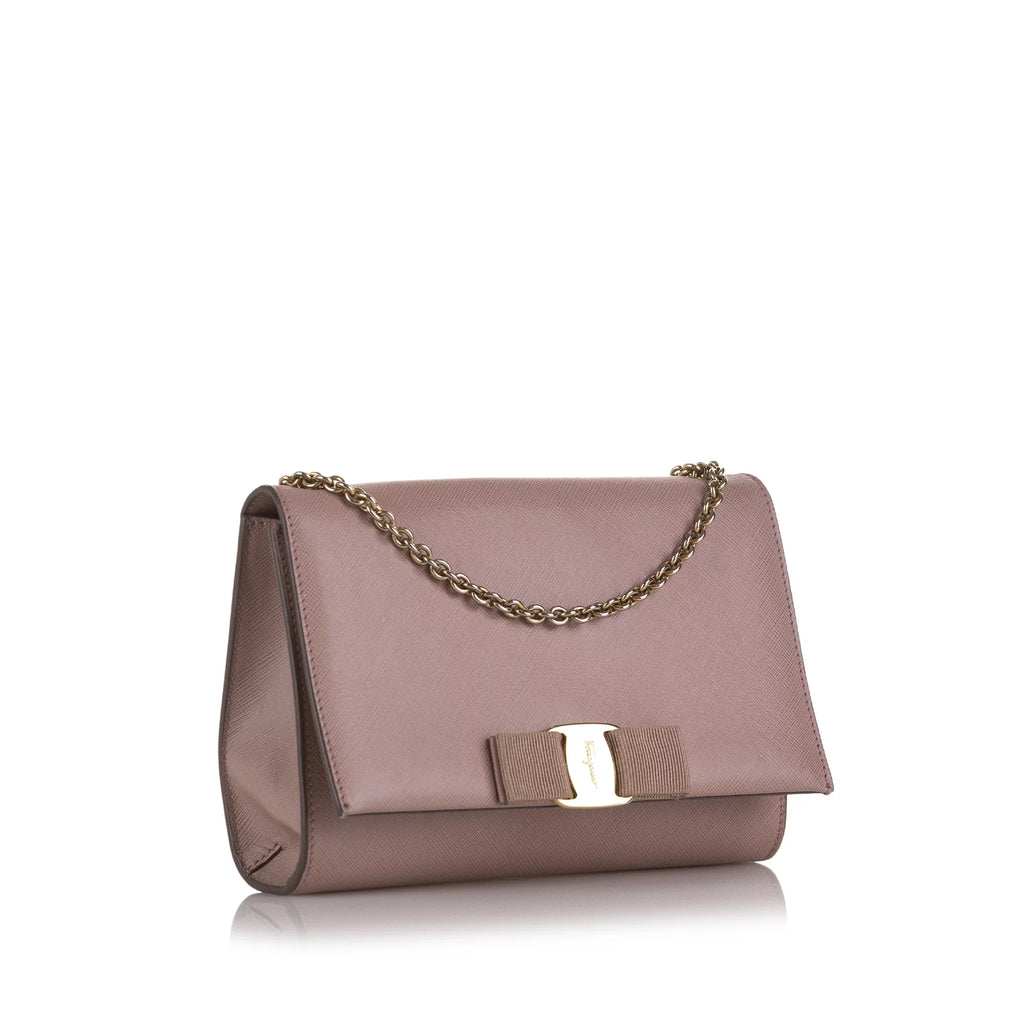 Pre-Owned Authenticated Ferragamo Small Vara Ginny Crossbody Calf Leather Blush Crossbody Bag Unisex (Good)