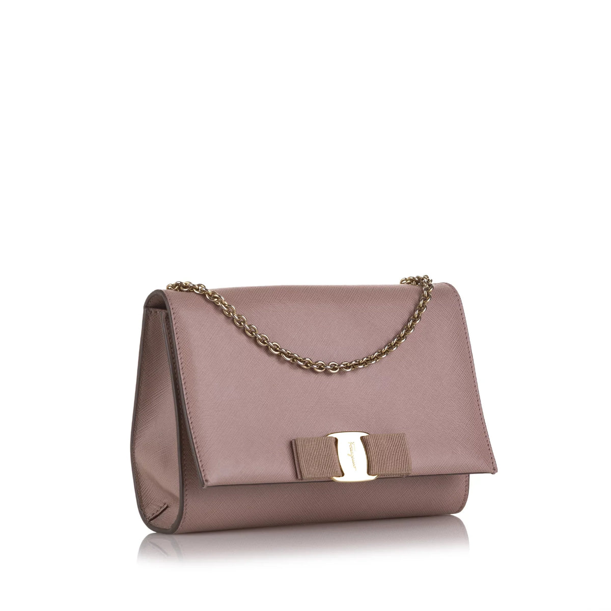 Pre-Owned Authenticated Ferragamo Small Vara Ginny Crossbody Calf Leather Blush Crossbody Bag Unisex (Good)