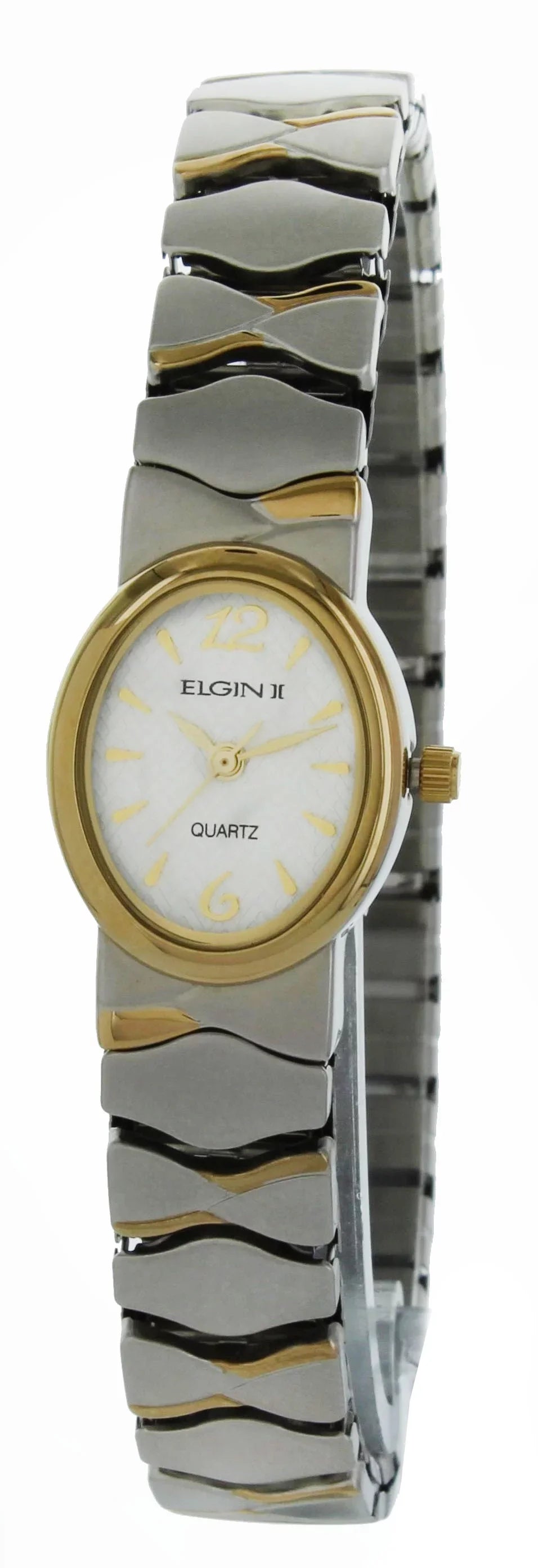 Elgin Ladies two tone silver Quartz Watch accent expansion band