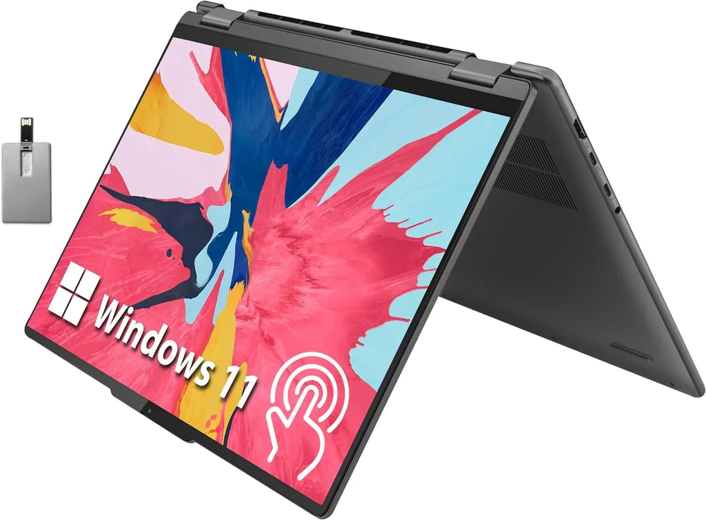 Lenovo Yoga 7i Touchscreen Laptop, 2-in-1 360° 16" WUXGA Laptop, Intel Core-i5 1335U, 8GB RAM, 512GB PCIe SSD, Backlit Keyboard, Fingerprint Reader, Win 11, Gray, with 32GB Snowbell USB Card