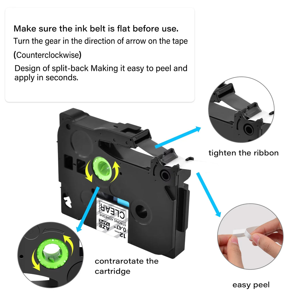 GREENCYCLE 100PK Compatible for Brother P-touch Black on Clear 12mm TZ TZe TZe-S131 TZ-S131 TZ-131 TZe-131 Extra Strength Laminated Label Tape