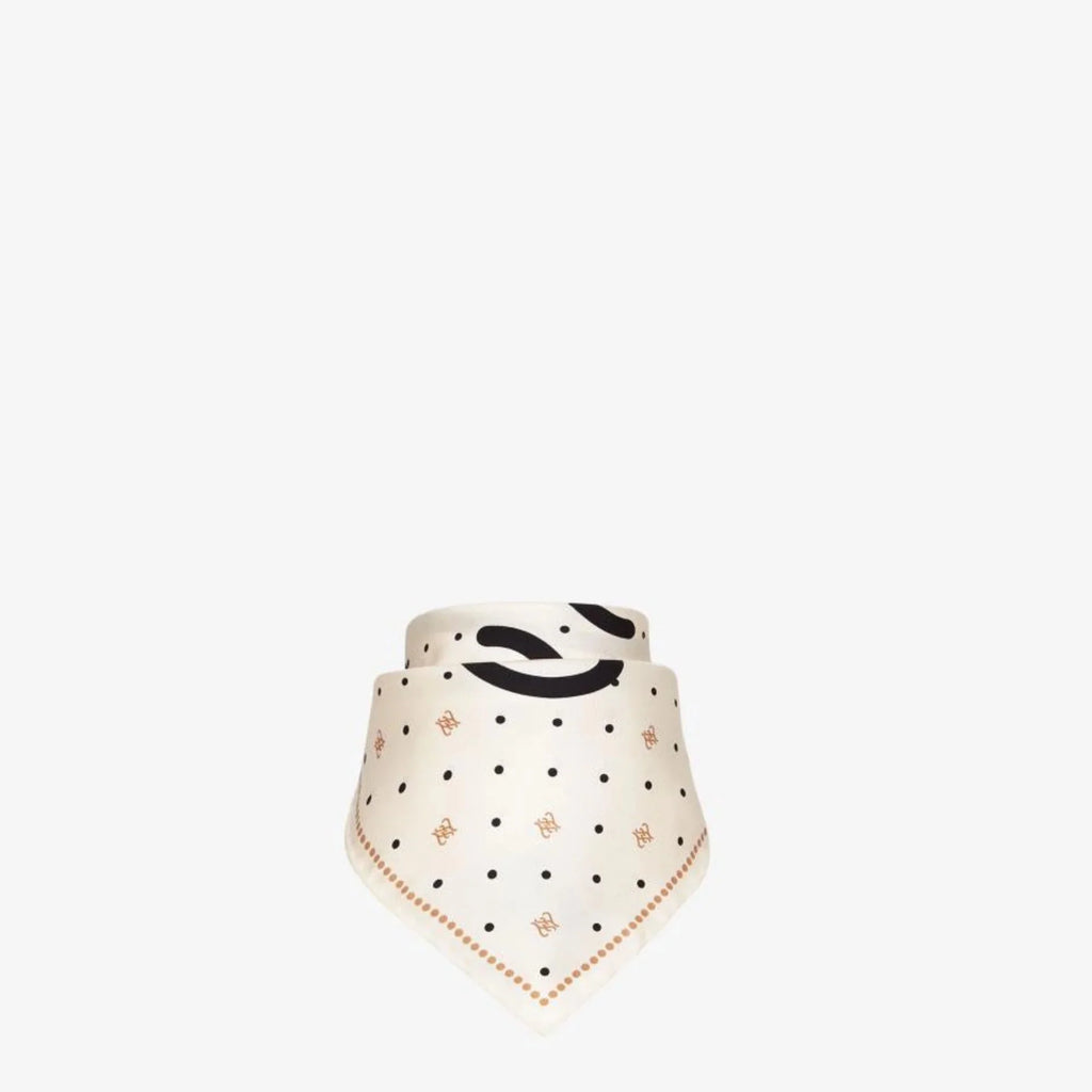 Fendi FF Karligraphy Black Logo Ivory Silk Scarf 33 cm FXT337