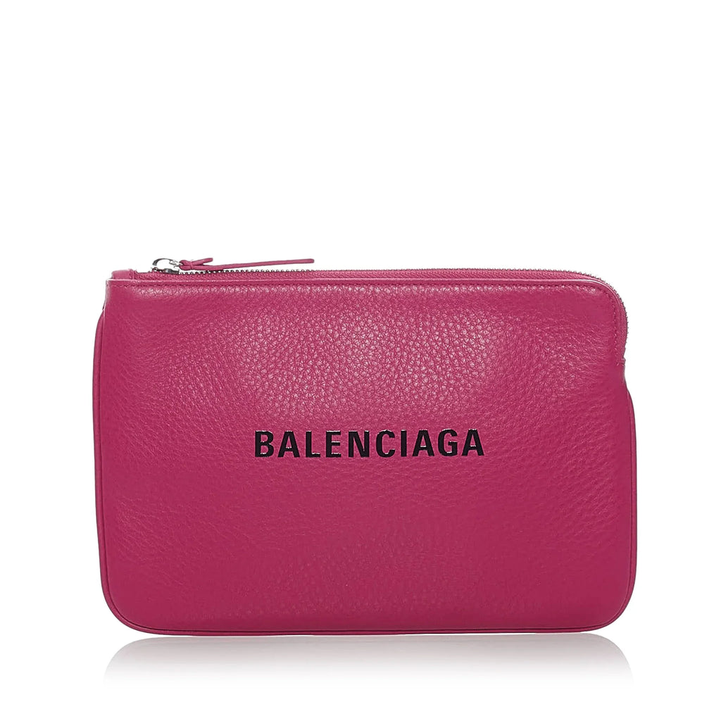 Pre-Owned Authenticated Balenciaga XS Everyday Pouch Calf Leather Rose Ladies (Good)