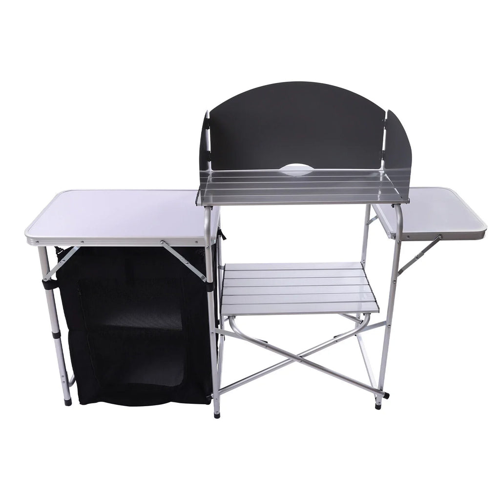 DENEST Folding Camping Kitchen Table Outdoor Cooking Table with Detachable Windscreen