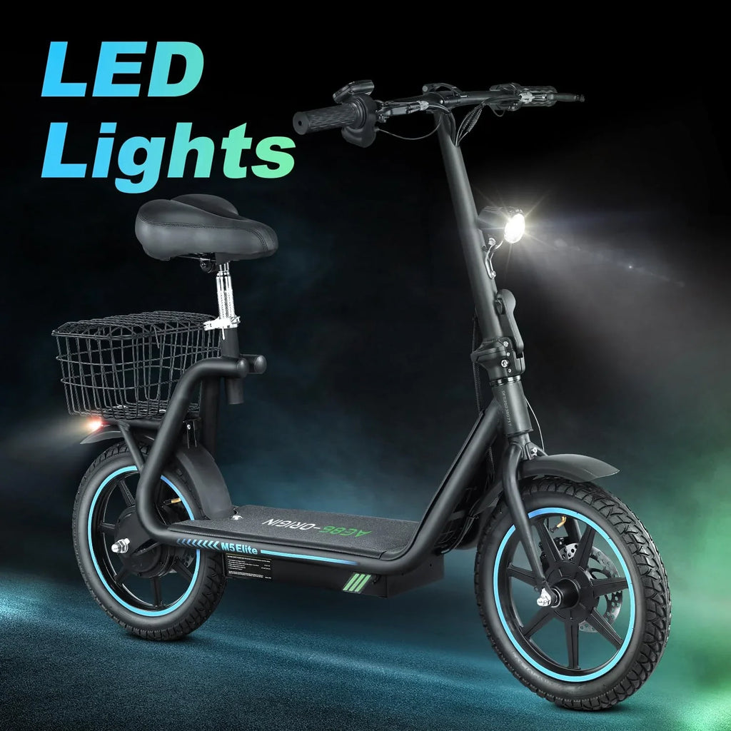 M5 Electric Scooter with Seat, 500W Powerful Motor up to 22 Miles Range, Foldable Electric Scooter for Adults 14" Pneumatic Tire，Foldable Commuter Scooter with Phone Holder, Carry Baske Black