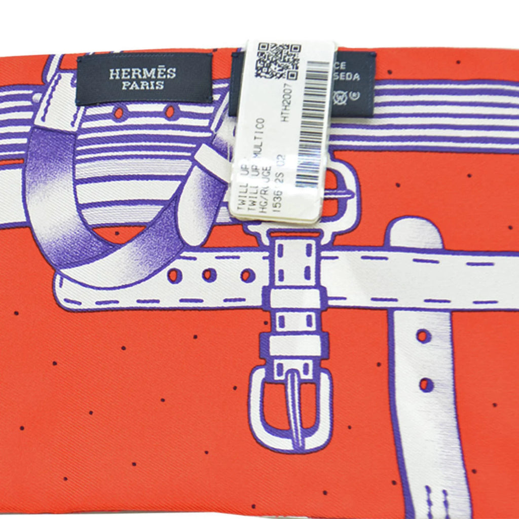 Pre-Owned Hermes HERMES Scarf Twill Up Scarlet White Orange Multi Silk Ladies (Like New)