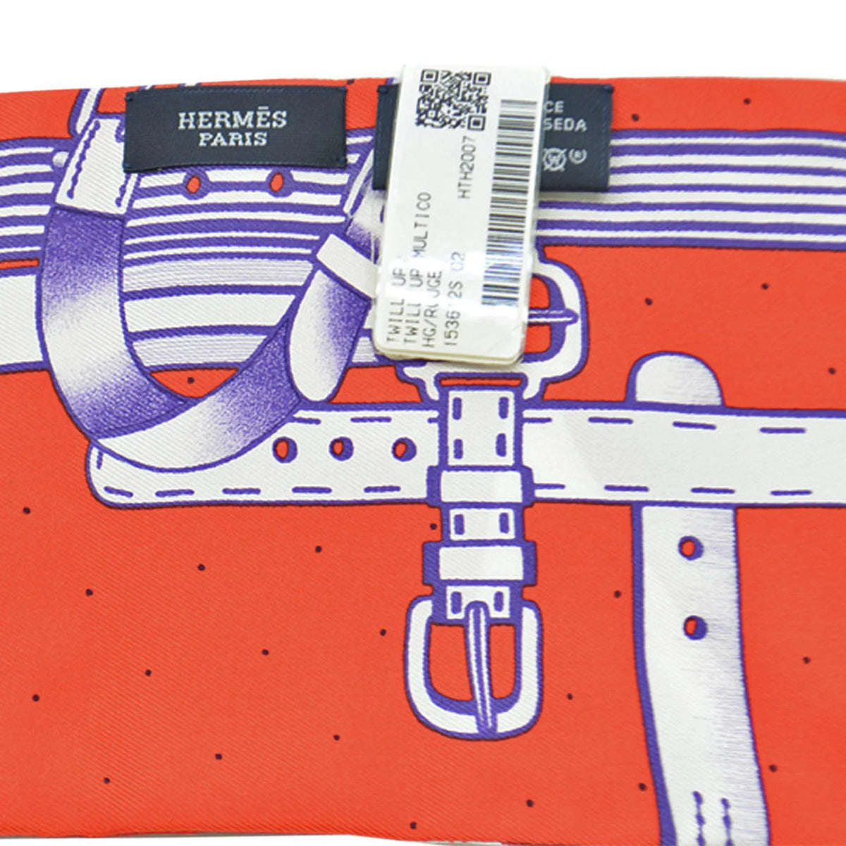 Pre-Owned Hermes HERMES Scarf Twill Up Scarlet White Orange Multi Silk Ladies (Like New)